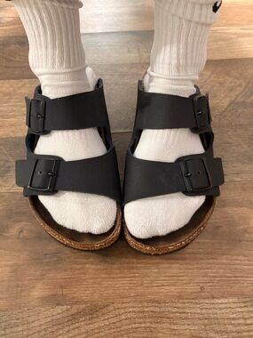 Classic Black Double-Buckle Women’s Sandals